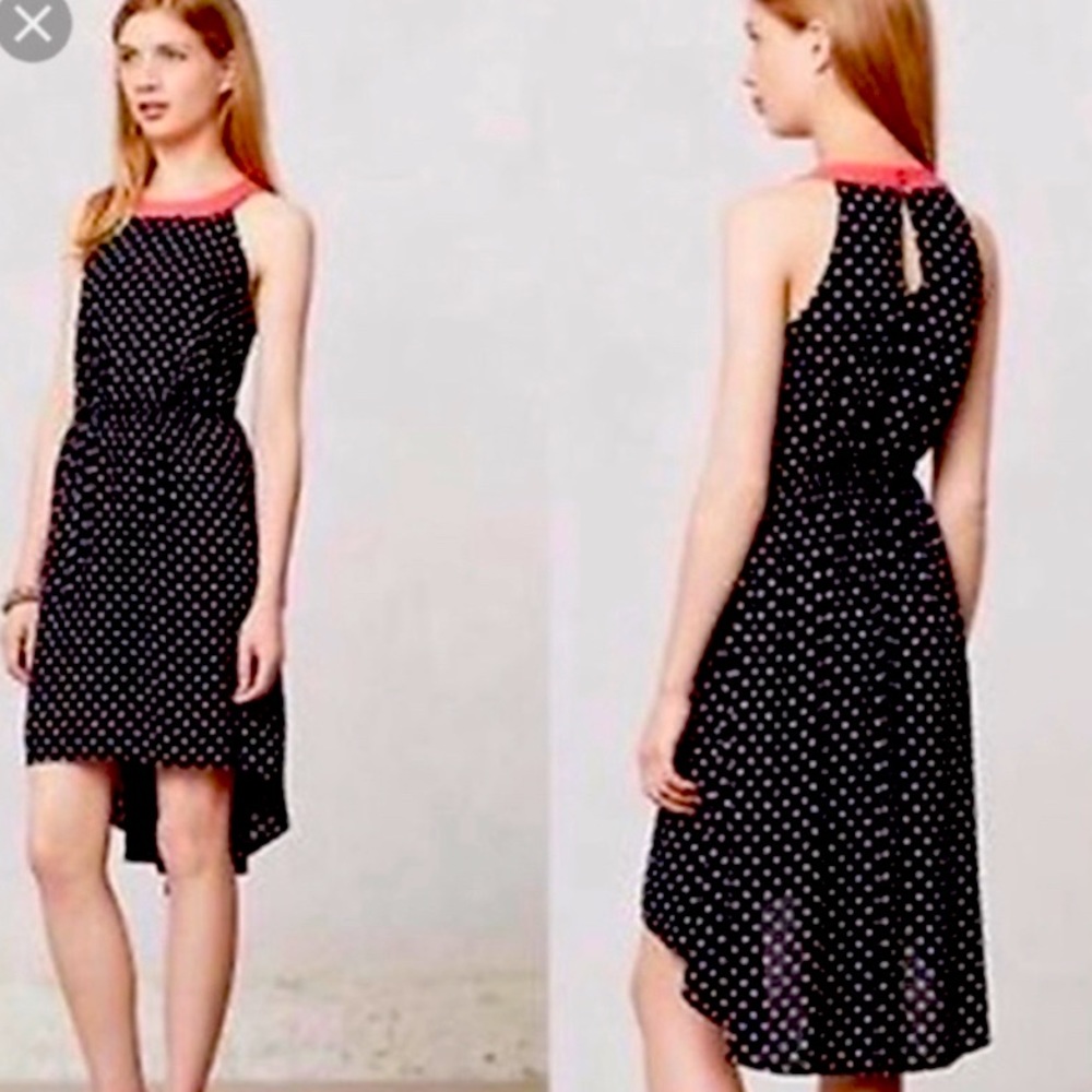 Anthropologie Lilka Black and White Polka Dot Halter Neck Dress Sz S